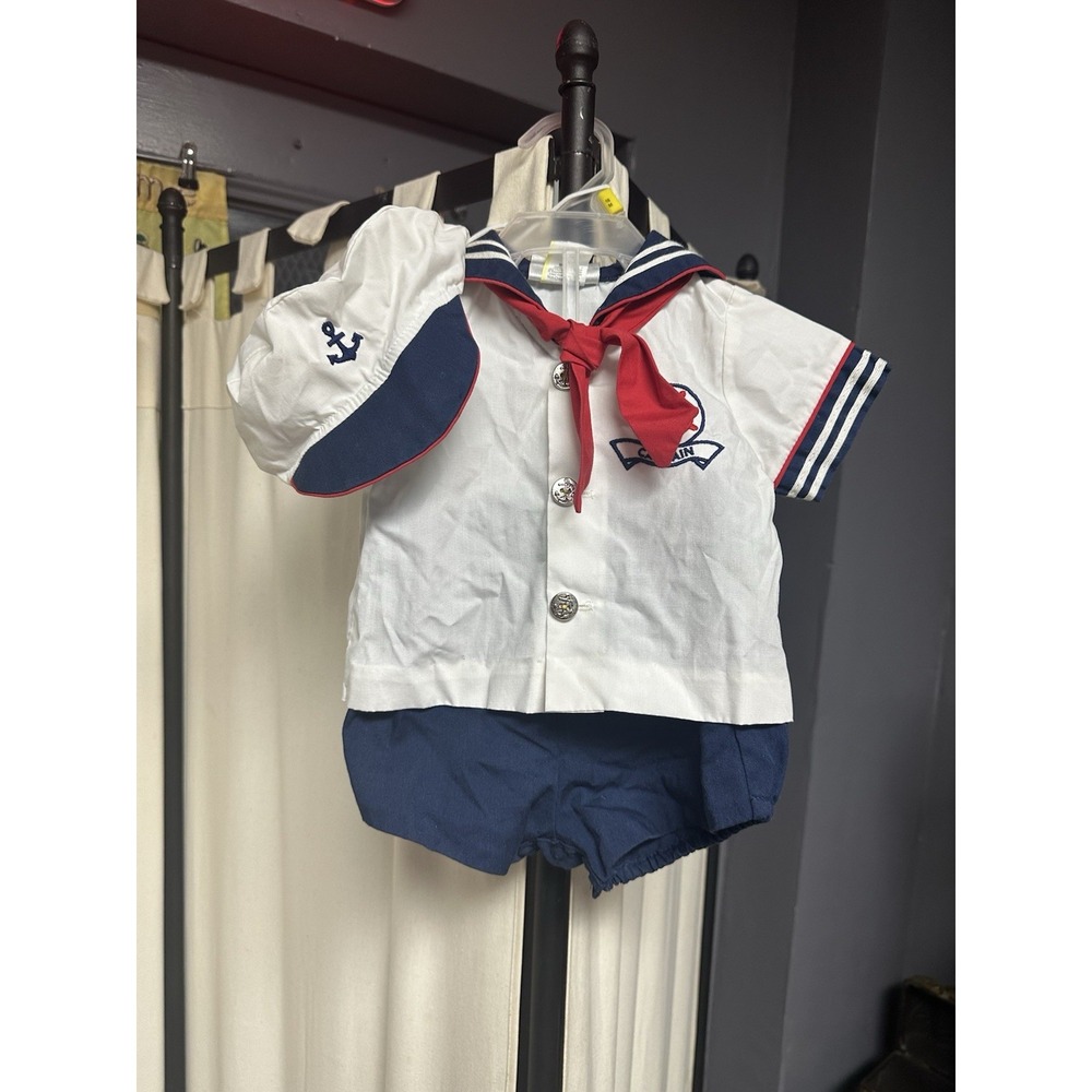 Three Piece Baby Boy Outfit Sailor Theme With Hat Vintage Petit Jouet